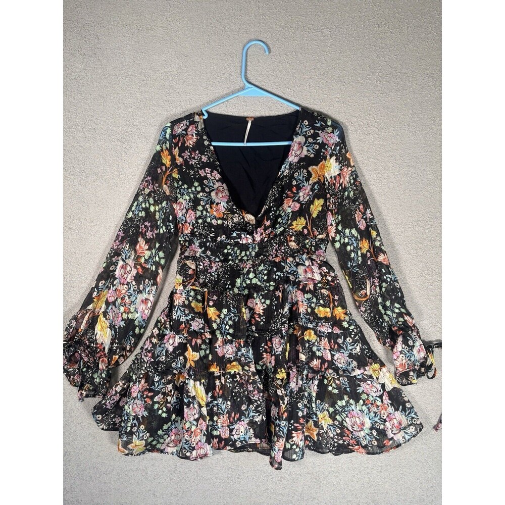 Free People Closer To The Heart Tiered Floral Miss Dress Black Floral Size XS - Picture 3 of 11